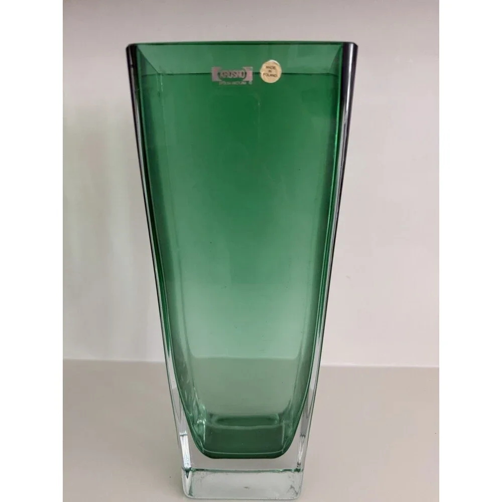 KROSNO Poland flower vase vintage craft made in Poland green Christmas 13.5 inch